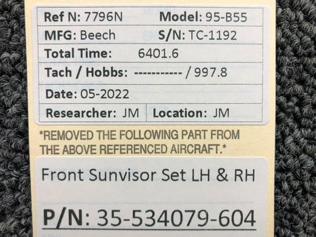 Beechcraft Parts 35-534079-604 Beechcraft 95-B55 Front Sun Visor Set LH / RH