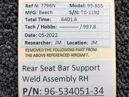Beechcraft Parts 96-534051-34 Beechcraft 95-B55 Rear Seat Bar Support Weld Assembly RH