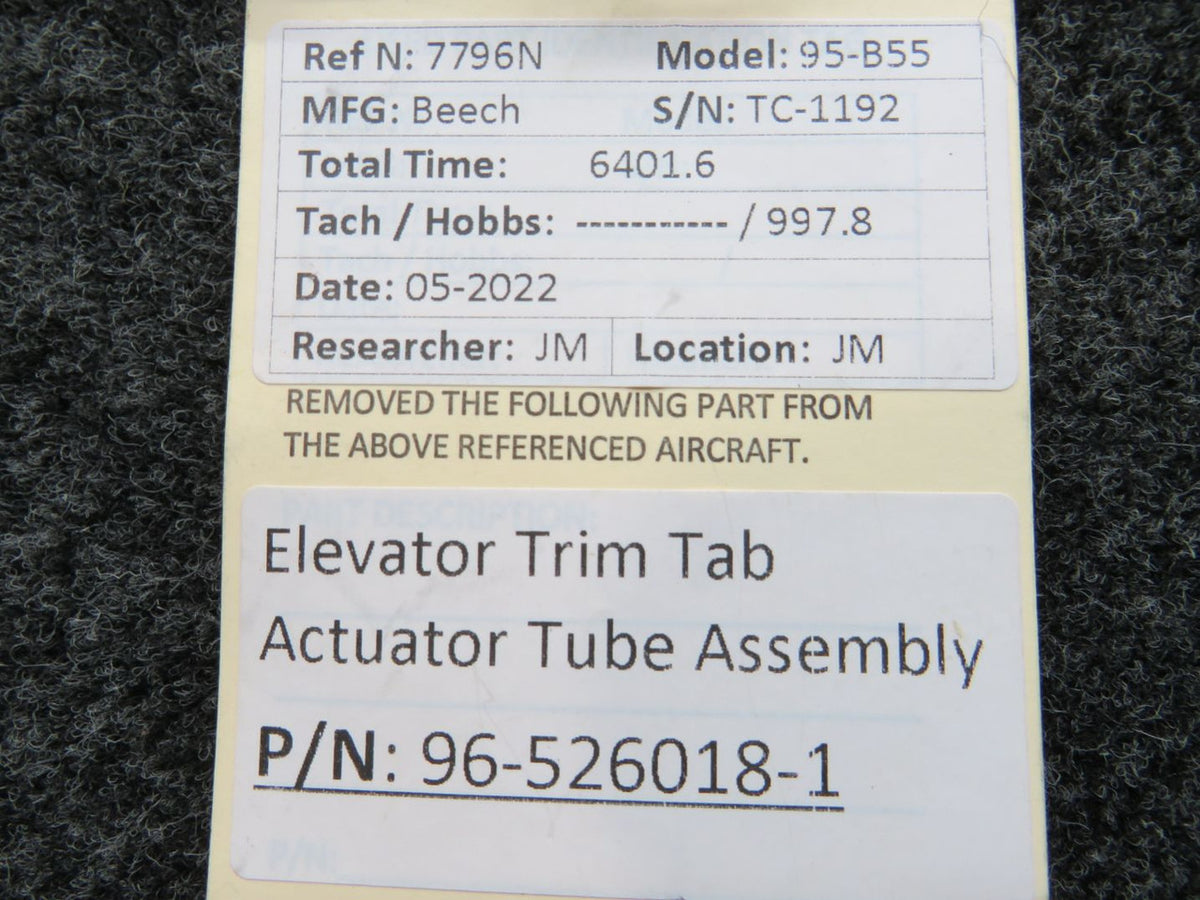 96-526018-1 Beechcraft 95-B55 Elevator Trim Tab Actuator Tube Assembly BAS Part Sales | Airplane Parts