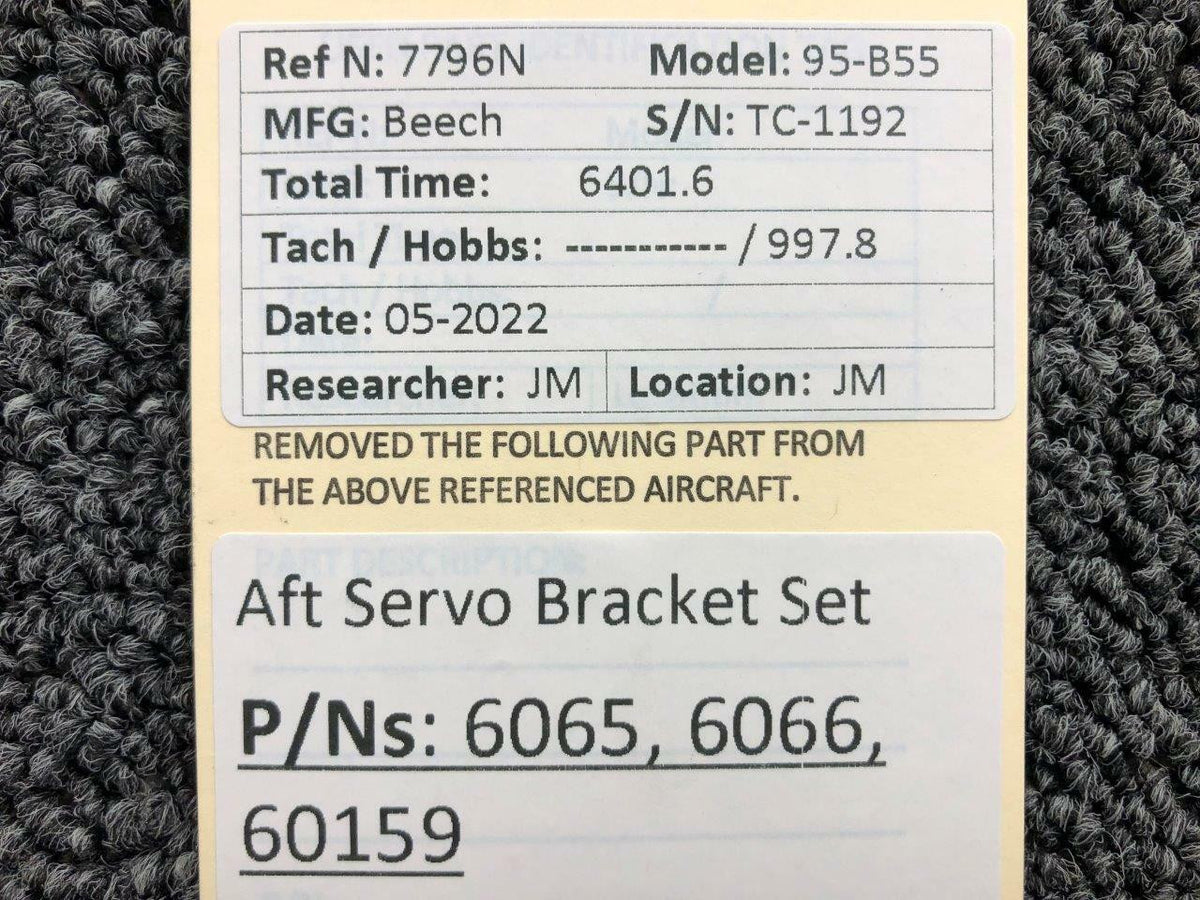 Beechcraft Parts 6065 / 6066 / 60159 Beechcraft 95-B55 AFT Servo Bracket Set Assembly