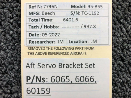 Beechcraft Parts 6065 / 6066 / 60159 Beechcraft 95-B55 AFT Servo Bracket Set Assembly