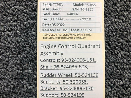 Beechcraft Parts 95-324006-151 / 96-324035-603 Beechcraft 95-B55 Engine Control Quadrant Assembly