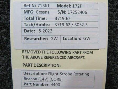Universal Corp Flight-Strobe 4400 Rotating Beacon Volts 14, Amps 3 CORE