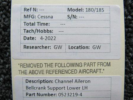 Cessna Aircraft Parts 0523219-4 Cessna 180 / 185 Channel Aileron Bellcrank Support Lower LH M22