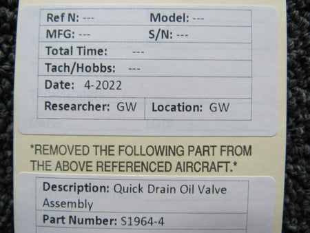 S1964-4 Quick Drain Oil Valve Assembly (M22) BAS Part Sales | Airplane Parts