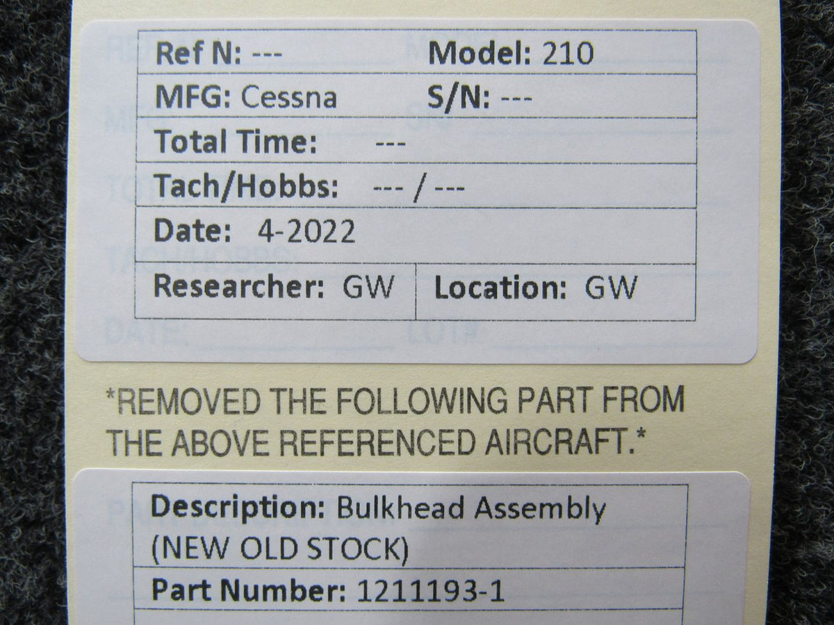 1211193-1 Cessna 210 Bulkhead Assembly (NEW OLD STOCK) (M22) BAS Part Sales | Airplane Parts