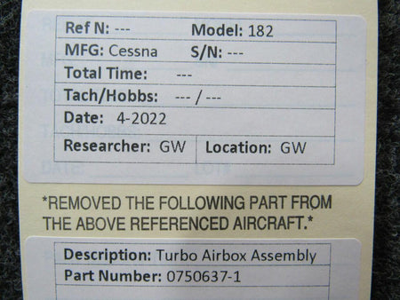 Cessna Aircraft Parts 0750637-1 Cessna 182 Turbo Airbox Assembly M22