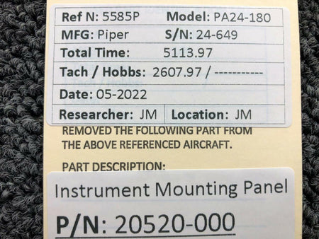 Piper Aircraft Parts 20520-000 Piper PA24-180 Instrument Mounting Panel Assembly