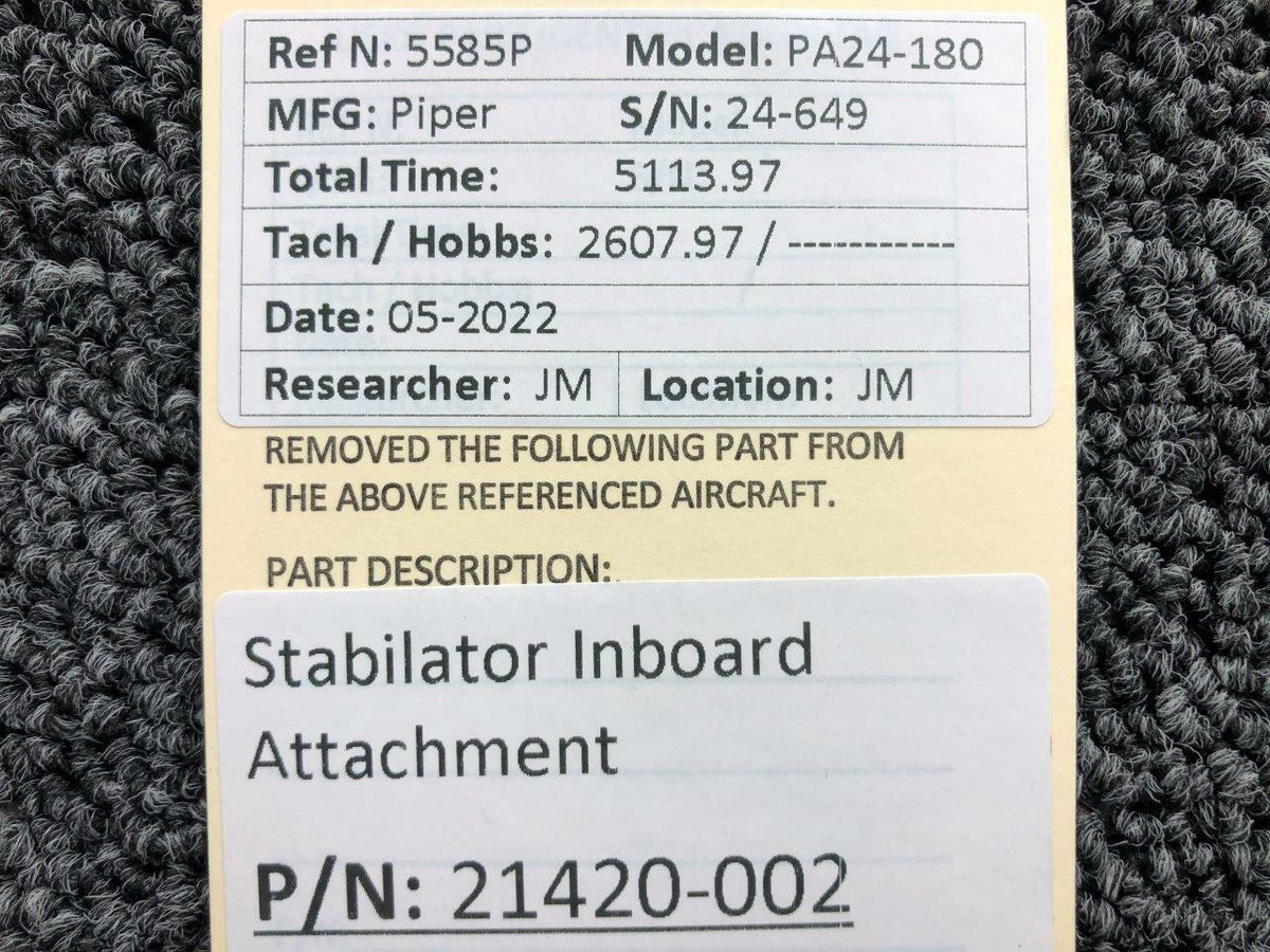 Piper Aircraft Parts 21420-002 Piper PA24-180 Stabilator Attachment Inboard