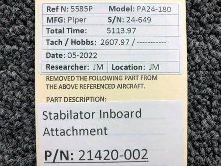Piper Aircraft Parts 21420-002 Piper PA24-180 Stabilator Attachment Inboard