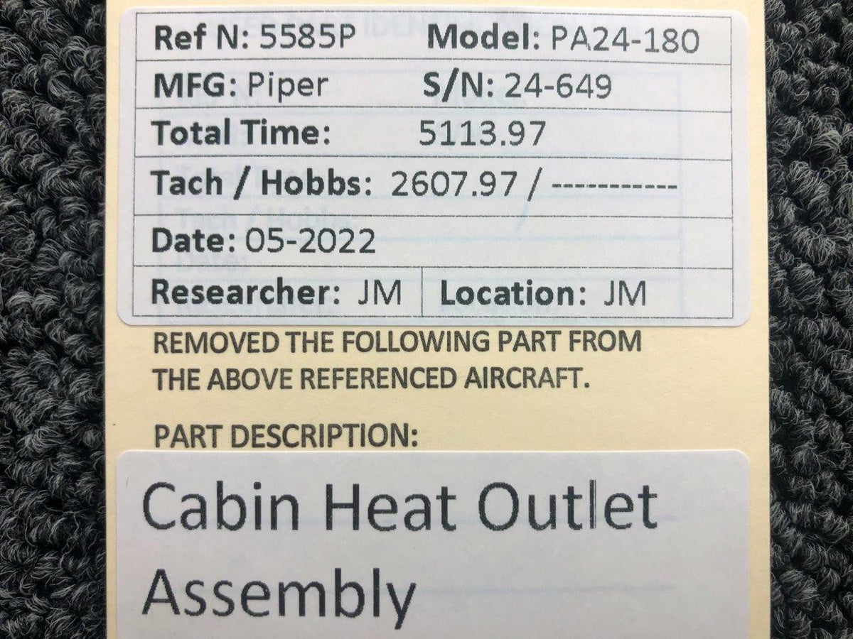 Piper Aircraft Parts Piper PA24-180 Cabin Heat Outlet Assembly
