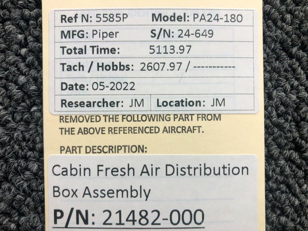 Piper Aircraft Parts 21482-000 Piper PA24-180 Cabin Fresh Air Distribution Box Assembly