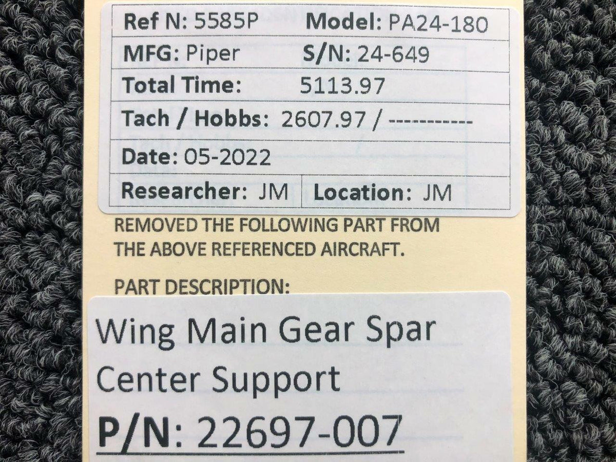 Piper Aircraft Parts 22697-007 Piper PA24-180 Wing Main Gear Spar Center Support