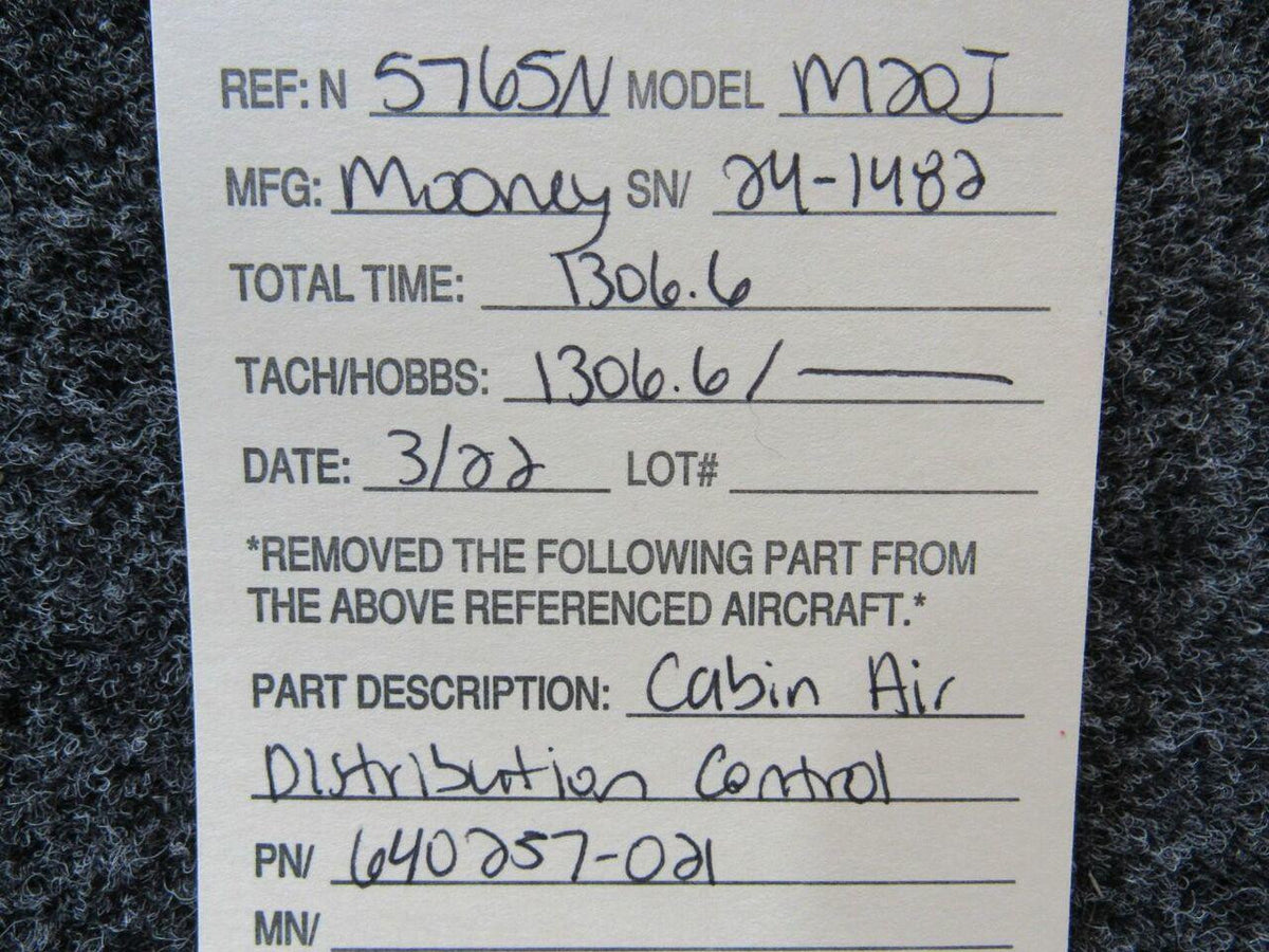 Mooney Aircraft Parts and Accessories 640257-021 Mooney M20J Cabin Air Distribution Control Cable Length 15-1/8