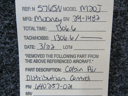 Mooney Aircraft Parts and Accessories 640257-021 Mooney M20J Cabin Air Distribution Control Cable Length 15-1/8