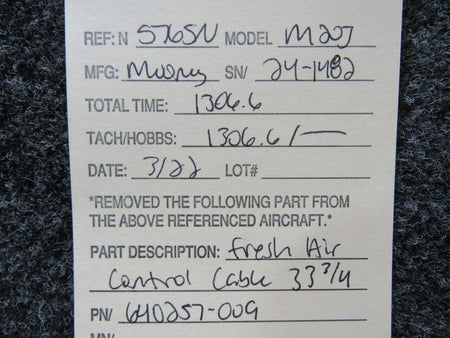 Mooney Aircraft Parts and Accessories 640257-009 Mooney M20J Fresh Air Control Cable Length 33-3/4