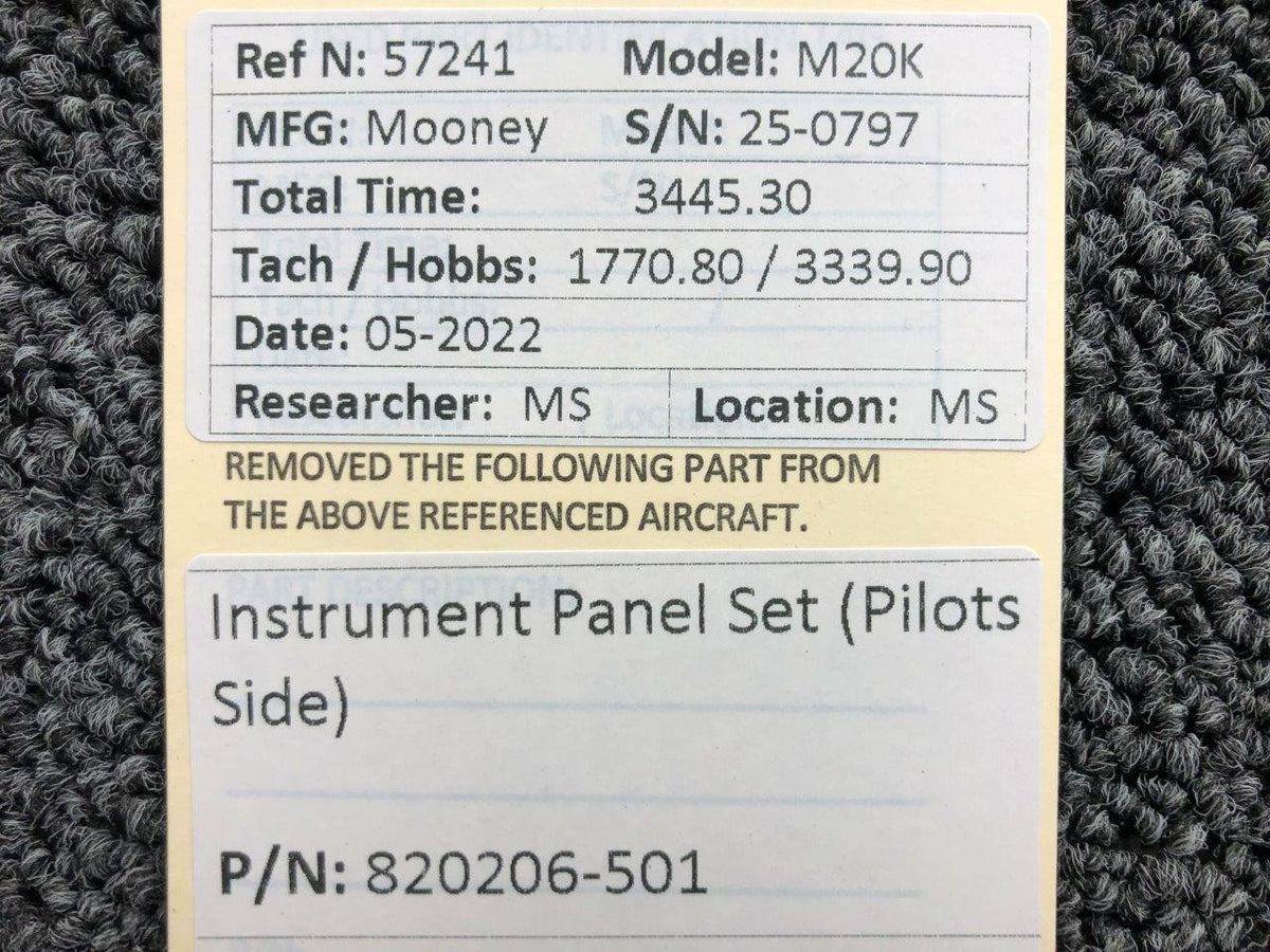 Mooney Aircraft Parts and Accessories 820206-501 Mooney M20K Instrument Panel Set Pilots Side