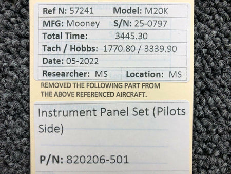 Mooney Aircraft Parts and Accessories 820206-501 Mooney M20K Instrument Panel Set Pilots Side