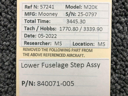 Mooney Aircraft Parts and Accessories 840071-005 Mooney M20K Lower Fuselage Step Assembly