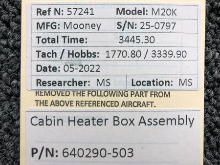 Mooney Aircraft Parts and Accessories 640290-503 Mooney M20K Cabin Heater Box Assembly