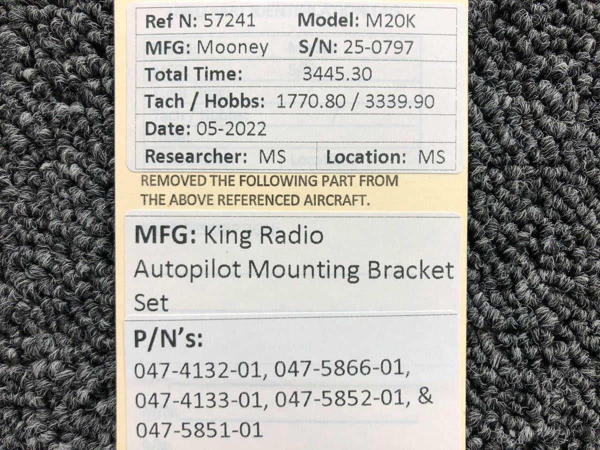 Mooney Aircraft Parts and Accessories 047-4132-01 / 047-5866-01 King Radio Autopilot Mounting Bracket Set