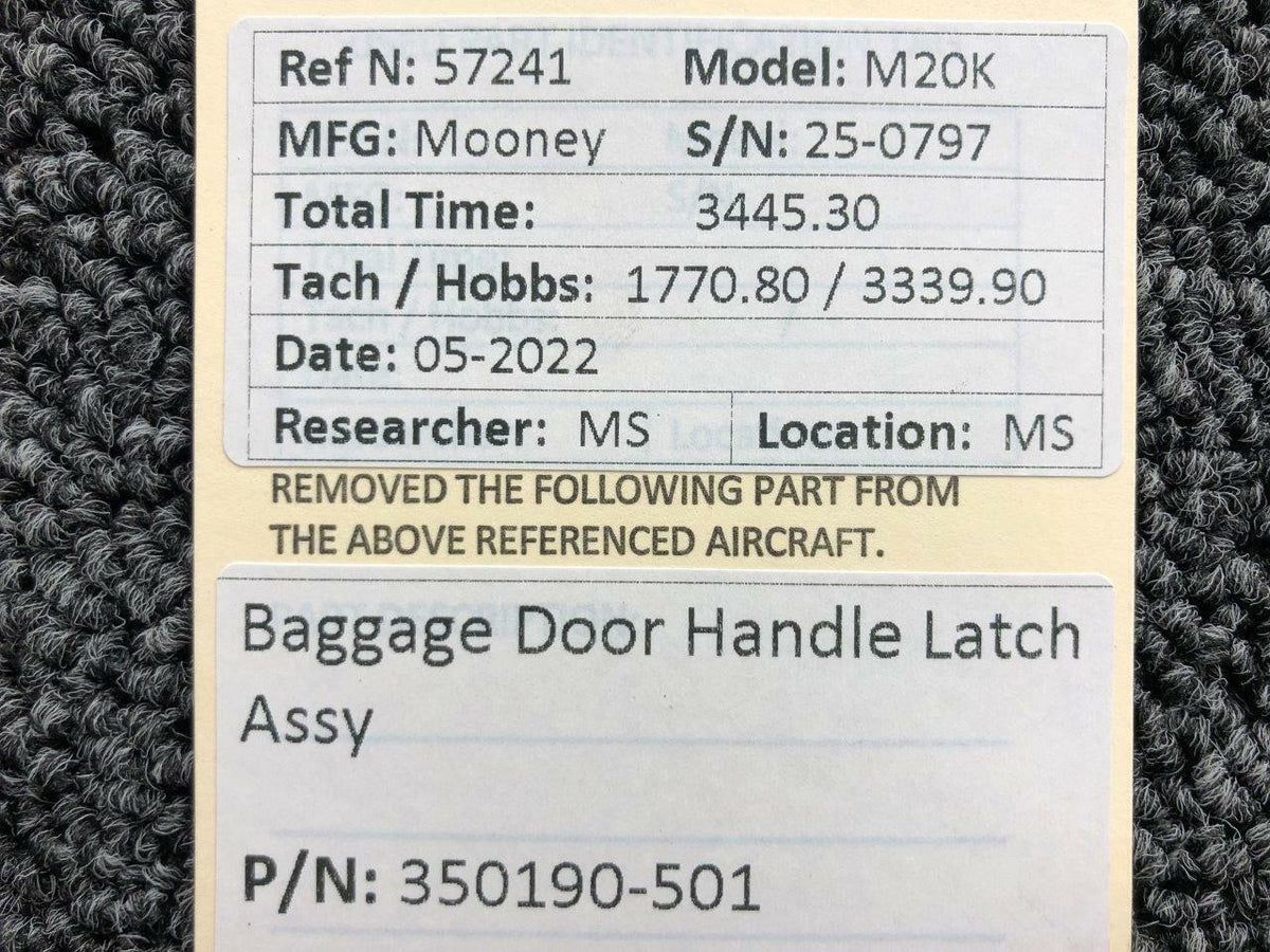 Mooney Aircraft Parts and Accessories 350190-501 Mooney M20K Baggage Door Handle Latch Assembly