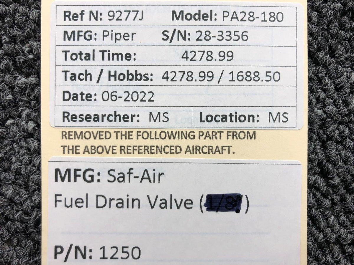 Saf-Air 1250 Saf-Air Fuel Tank Drain Valve