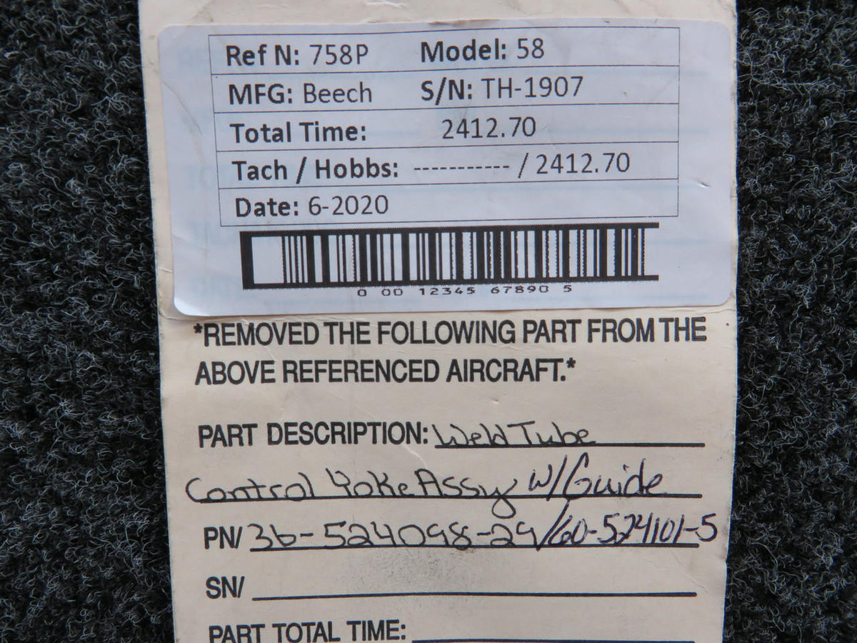 Beechcraft Parts 36-524098-29 / 60-524101-5 Beechcraft 58 Weld Tube Control Yoke Assy W/ Guide