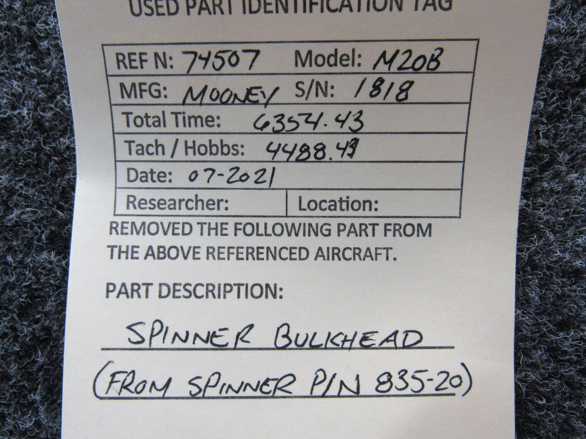 Beechcraft Parts Mooney M20B Spinner Bulkhead Assembly