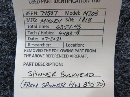Beechcraft Parts Mooney M20B Spinner Bulkhead Assembly