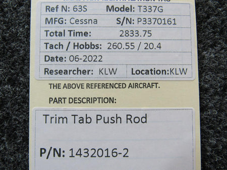 Cessna Aircraft Parts 1432016-2 Cessna T337G Trim Tab Push Rod