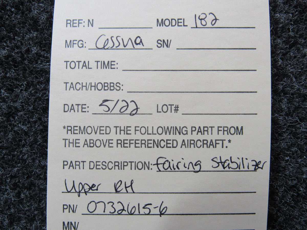 0732615-6 Cessna 182 Fairing Stabilizer Upper RH BAS Part Sales | Airplane Parts