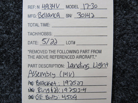 Bellanca 192527 / 192513-4 / 4509 Bellanca 17-30 Landing Light Assembly