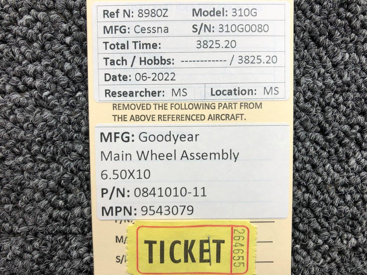0841010-11 (MPN: 9543079) Goodyear 6.50-10 Main Wheel Assembly BAS Part Sales | Airplane Parts