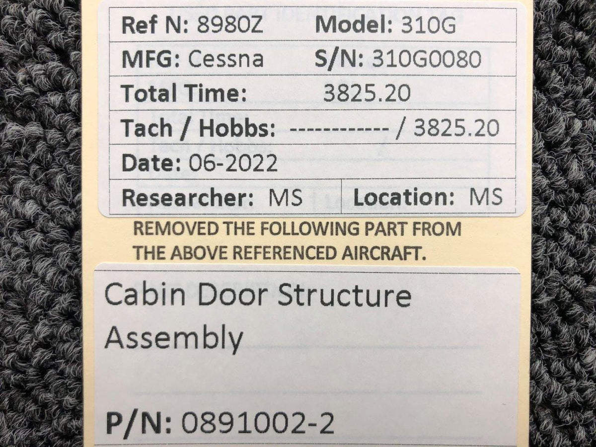 Cessna Aircraft Parts 0891002-2 Cessna 310G Cabin Door Structure Assembly