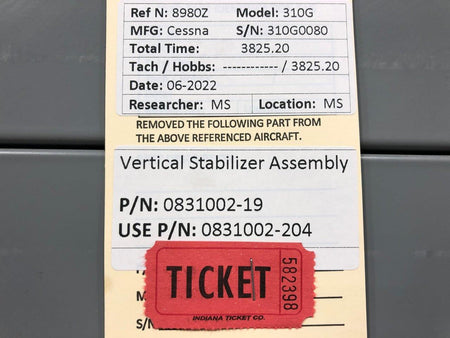 Cessna Aircraft Parts 0831002-19 USE 0831002-204 Cessna 310G Vertical Stabilizer Assembly