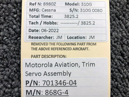 Motorola Aviation 701346-04 Motorola Aviation 868G-4 Trim Servo Assembly