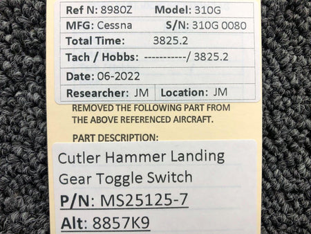 Cutler-Hammer MS25125-7 ALT 8857K9 Cutler-Hammer Landing Gear Toggle Switch