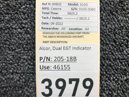 Alcor 205-18B USE 46155 Alcor Dual Exhaust Gas Temperature Indicator