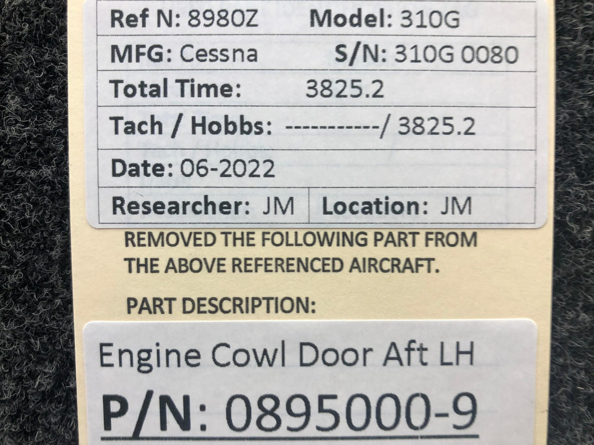 0895000-9 Cessna 310G Engine Cowl Door AFT Assembly LH BAS Part Sales | Airplane Parts