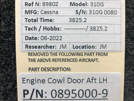 0895000-9 Cessna 310G Engine Cowl Door AFT Assembly LH BAS Part Sales | Airplane Parts