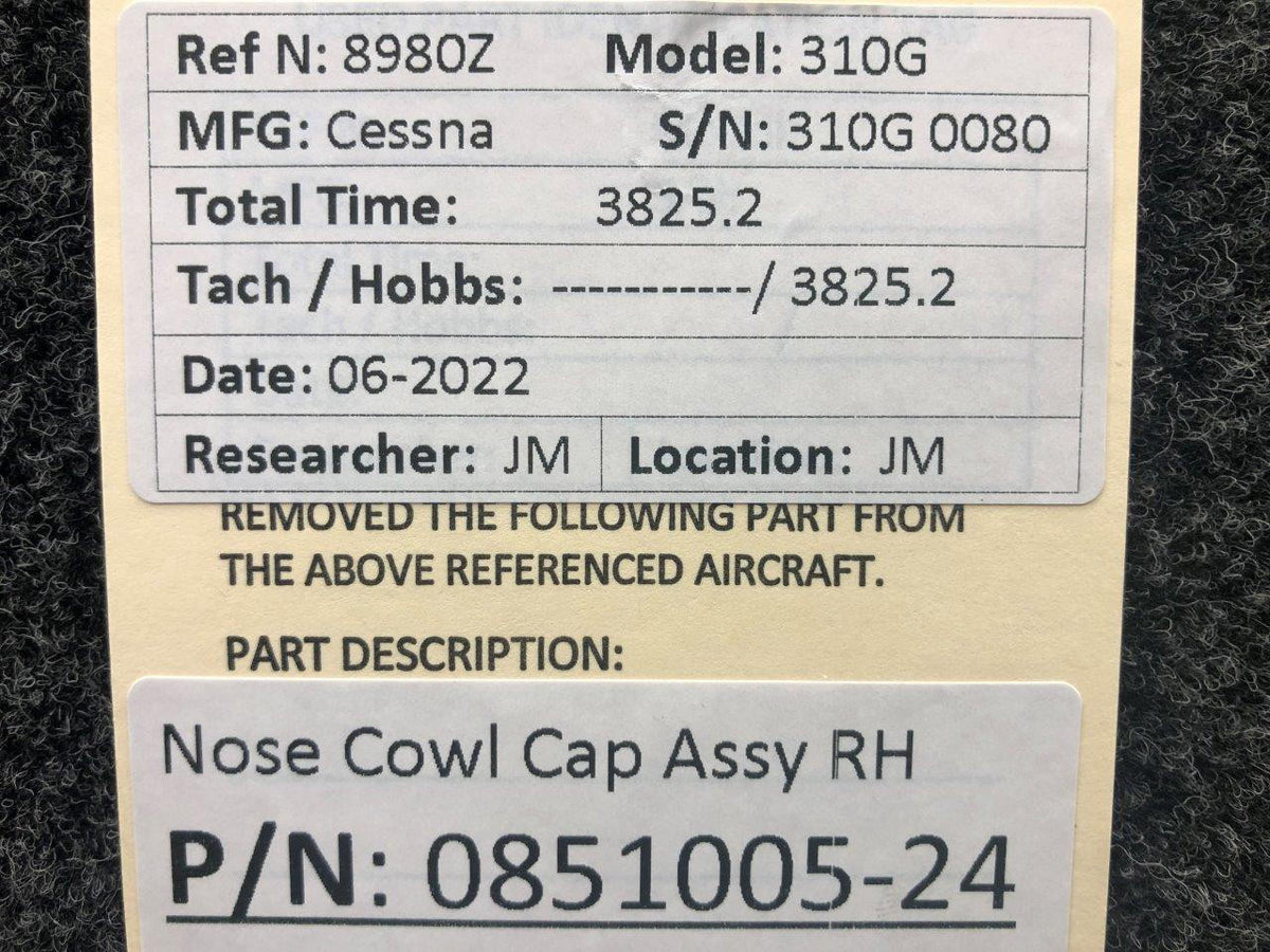 Cessna Aircraft Parts 0851005-24 Cessna 310G Engine Nose Cowl Assembly RH