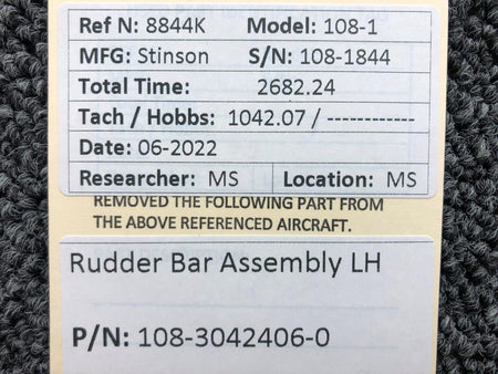 Stinson 108-3042406-0 Stinson 108-1 Rudder Bar Assembly LH