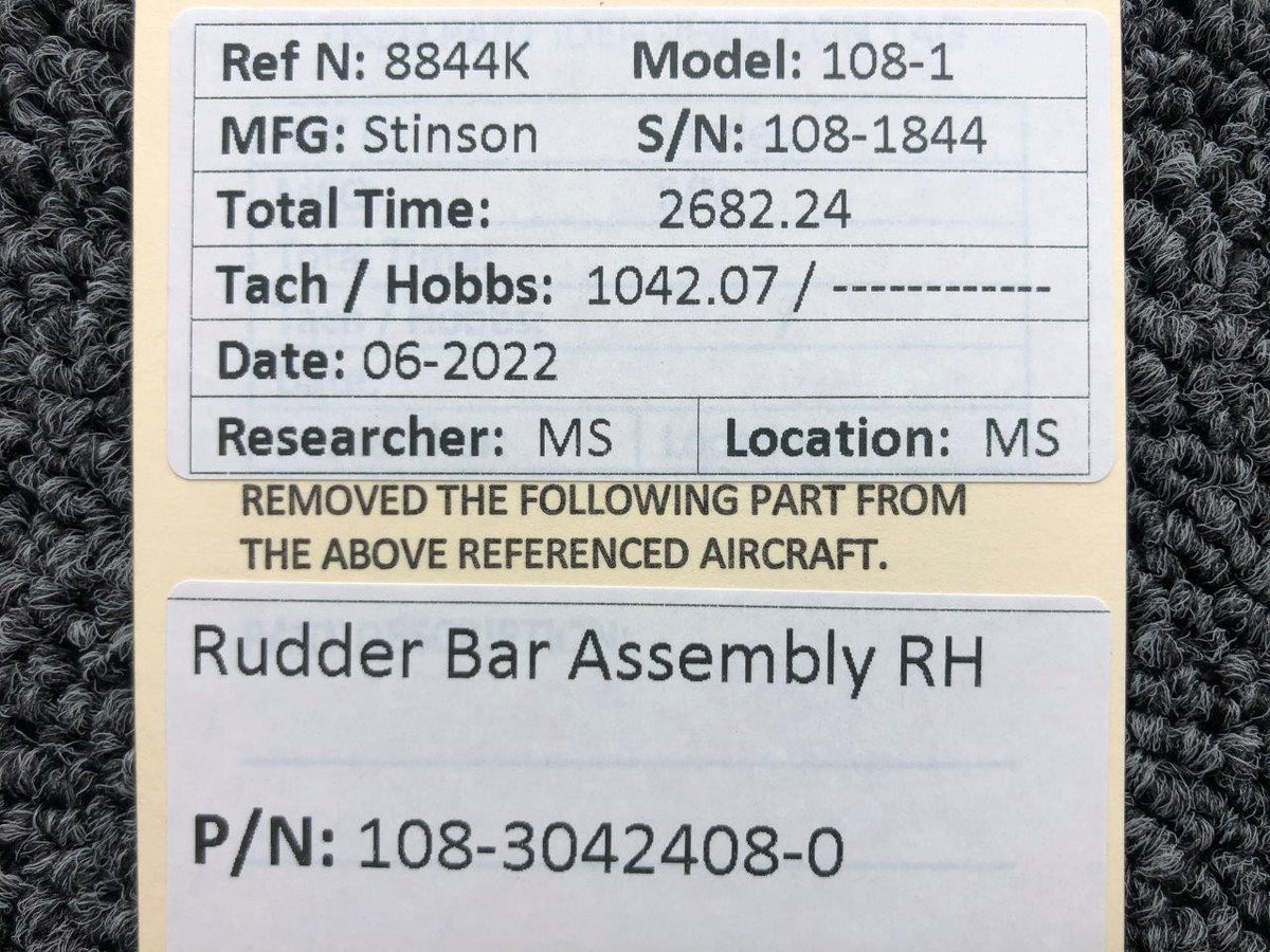 Stinson 108-3042408-0 Stinson 108-1 Rudder Bar Assembly RH