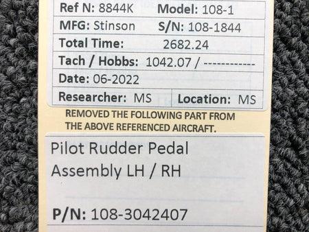 Stinson 108-3042407 Stinson 108-1 Pilot Rudder Pedal Assembly LH / RH