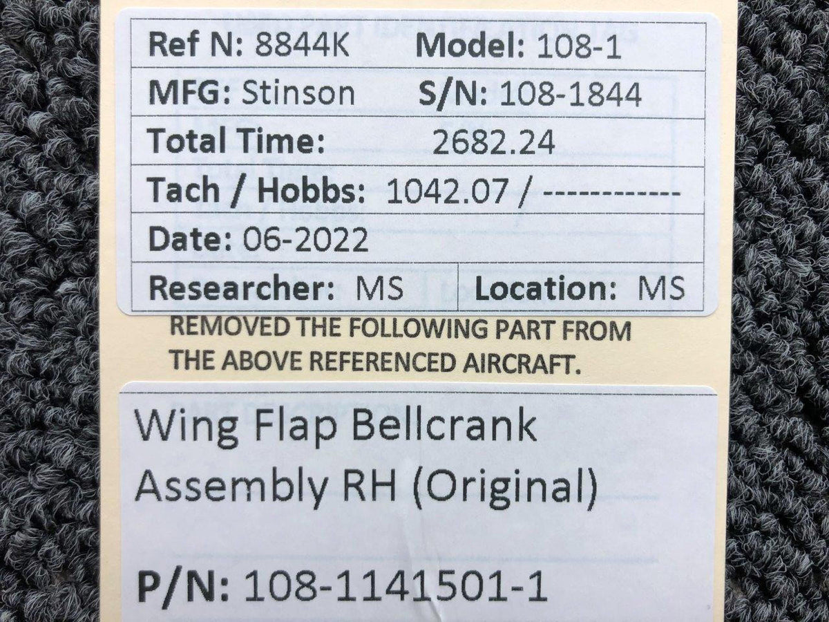108-1141501-1 Stinson 108-1 Wing Flap Bellcrank Assembly RH BAS Part Sales | Airplane Parts