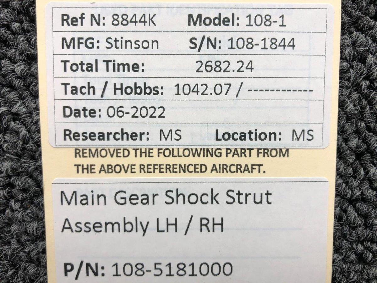 Stinson 108-5181000 Stinson 108-1 Main Gear Shock Strut Assembly LH / RH