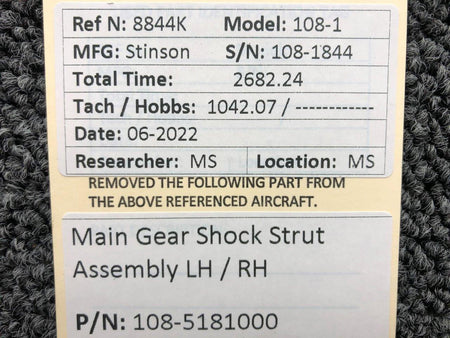 Stinson 108-5181000 Stinson 108-1 Main Gear Shock Strut Assembly LH / RH