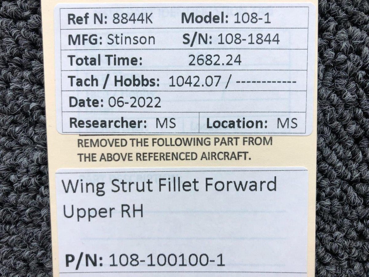 108-1001001-1 Stinson 108-1 Wing Strut Fillet Forward Upper RH BAS Part Sales | Airplane Parts