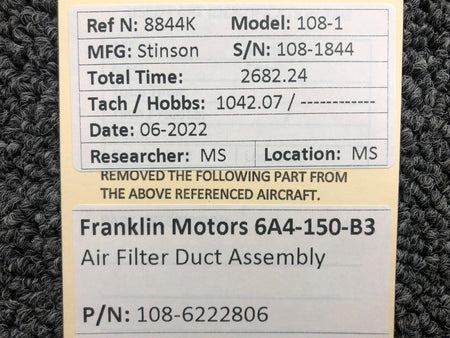 Franklin 108-6222806 Franklin Motors 6A4-150-B3 Air Filter Duct Assembly